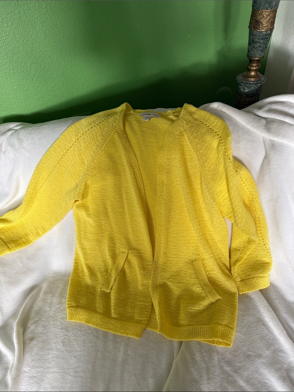 Coldwater Creek Sunny Yellow Open-Front Knit Cardigan
